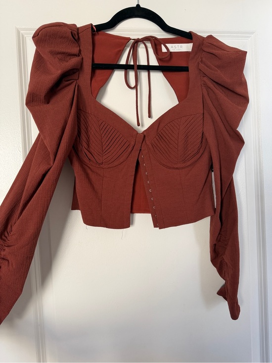 Astr Tops - Astr Rust Puff-Sleeve Corset Top